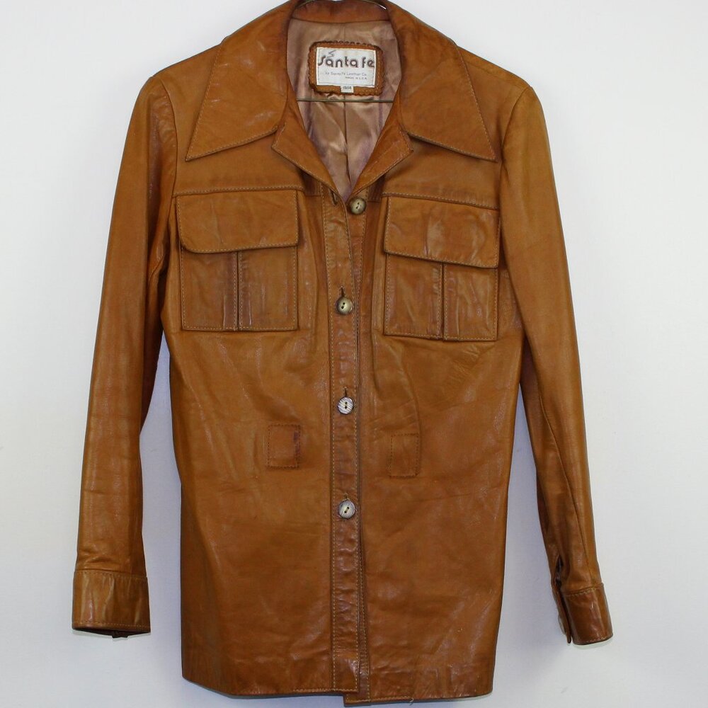 Vintage Santa Fe Brown Leather Jacket Women (Size 14)